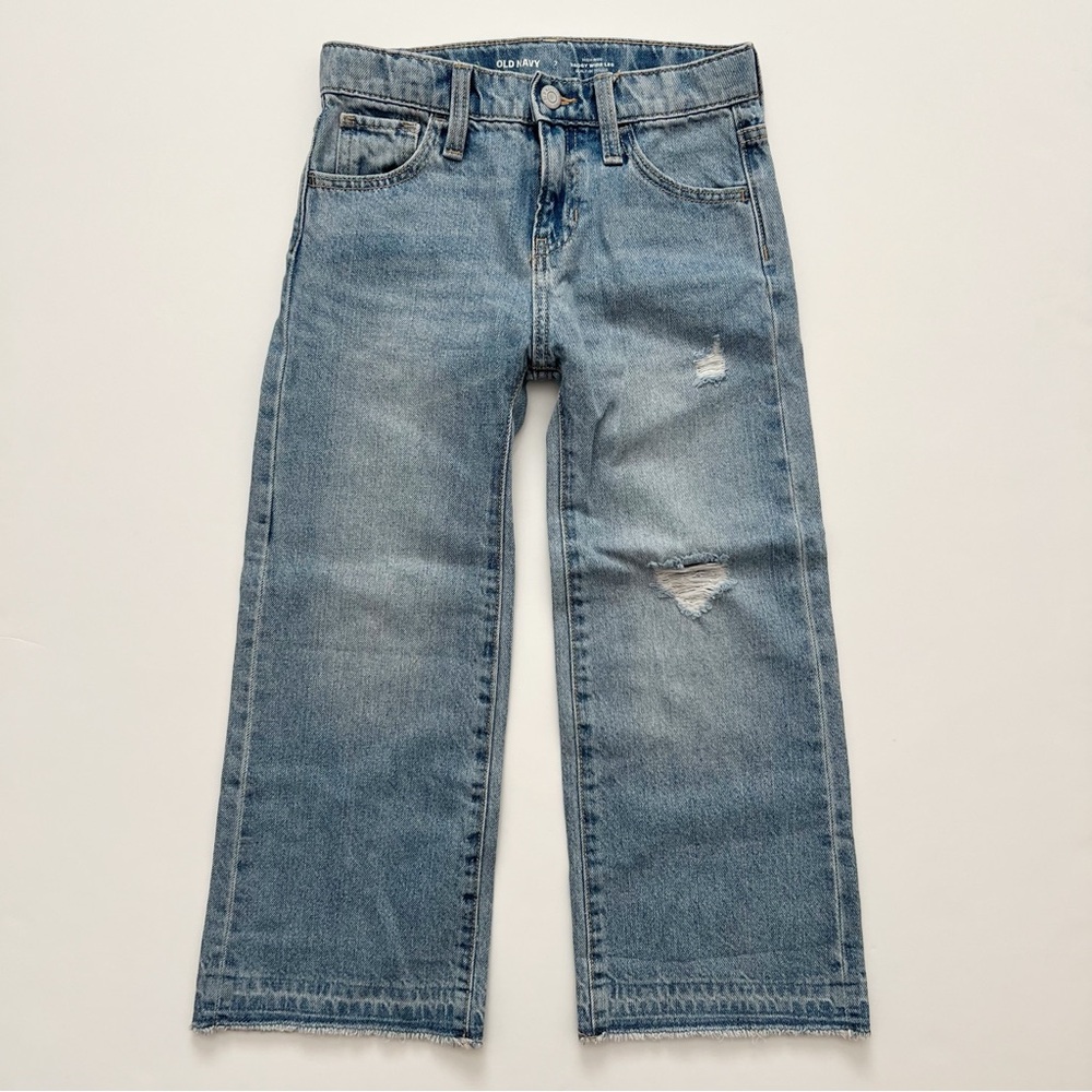 Old Navy Girls Baggy Wide Leg Distressed Jeans size 7 NWOT